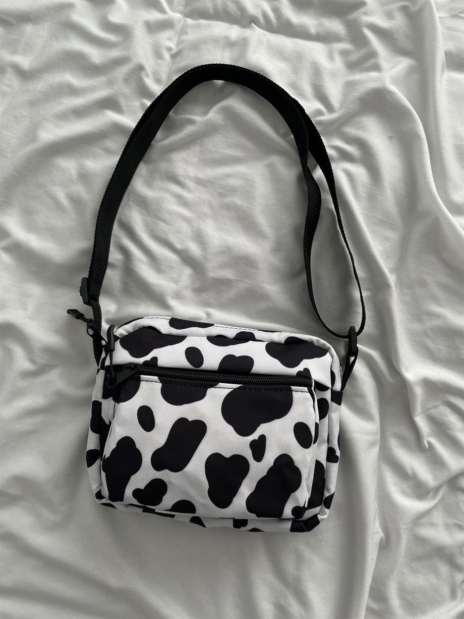 İnek Desen 2 Bölmeli Crossbody Çanta