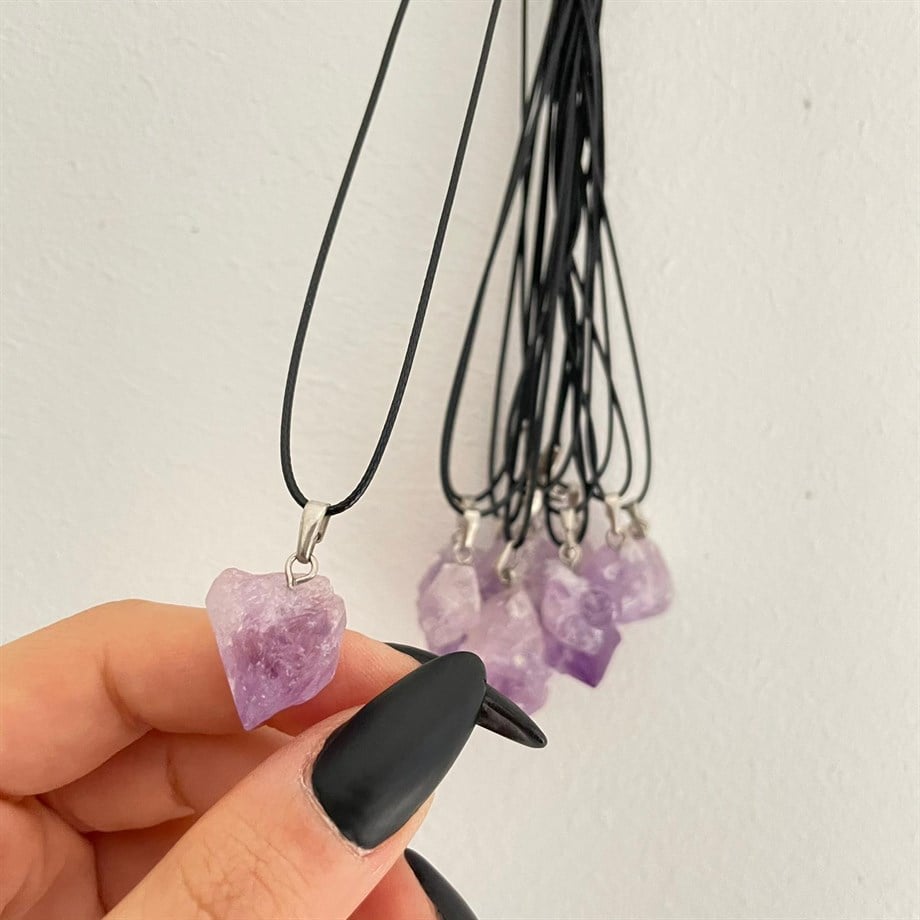 İşlenmemiş Ametist Doğal Taş İp Kolye