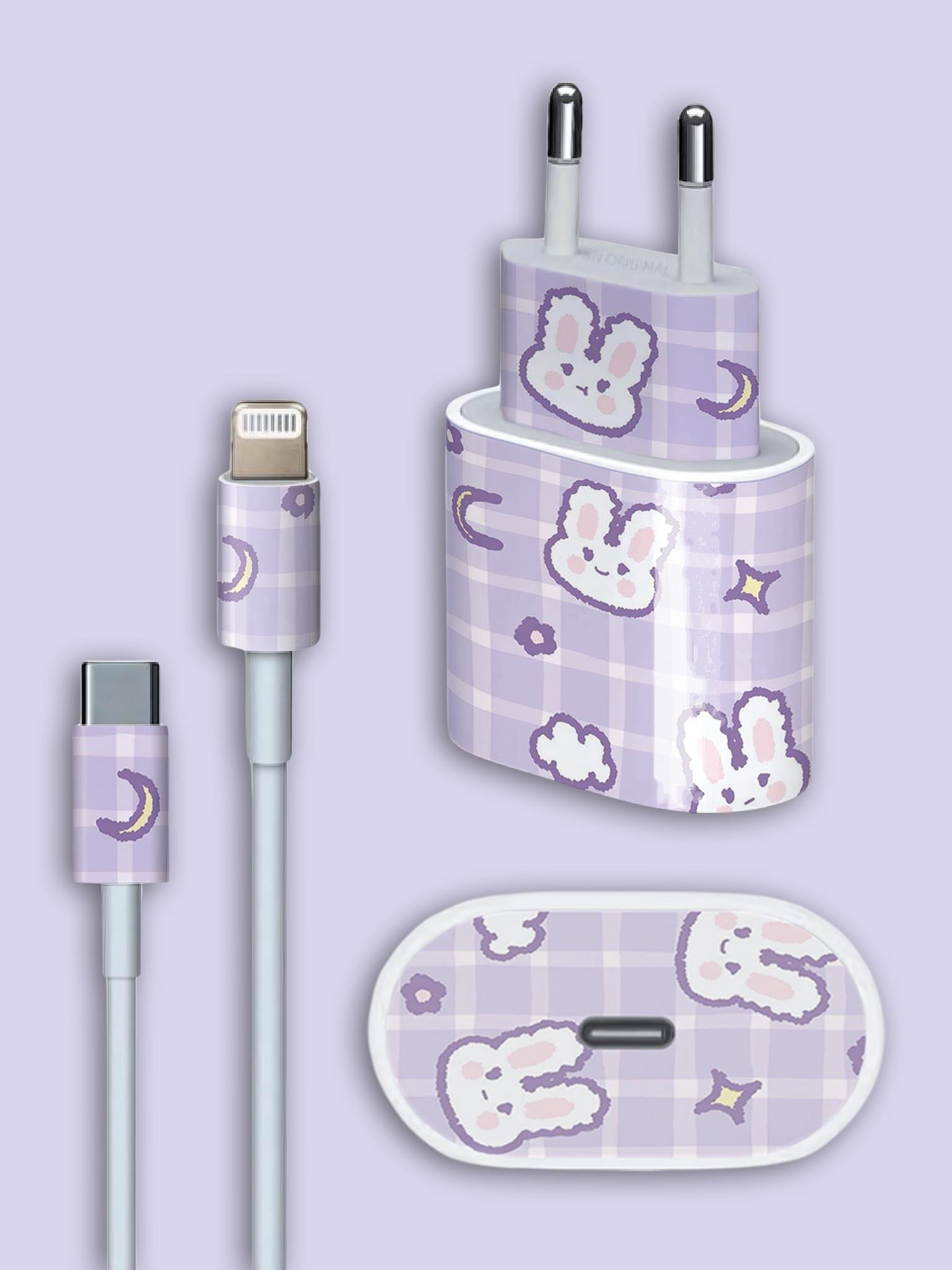 Kawaii Bunny Şarj Adaptör Sticker Seti