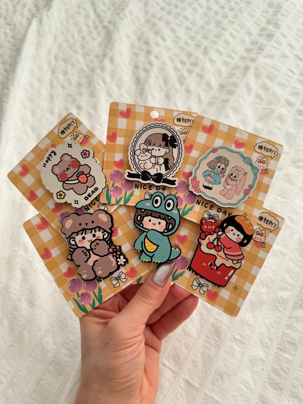 Kawaii Girl 6lı Ahşap Rozet Seti