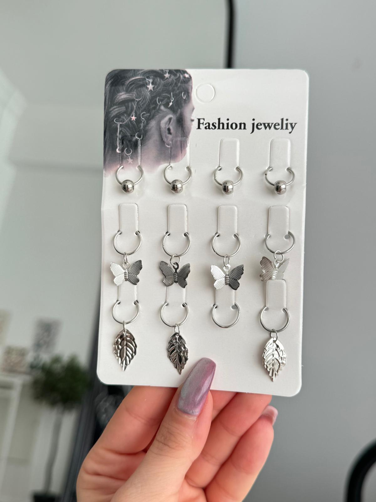 Kelebek ve Yaprak 12li Saç Küpesi