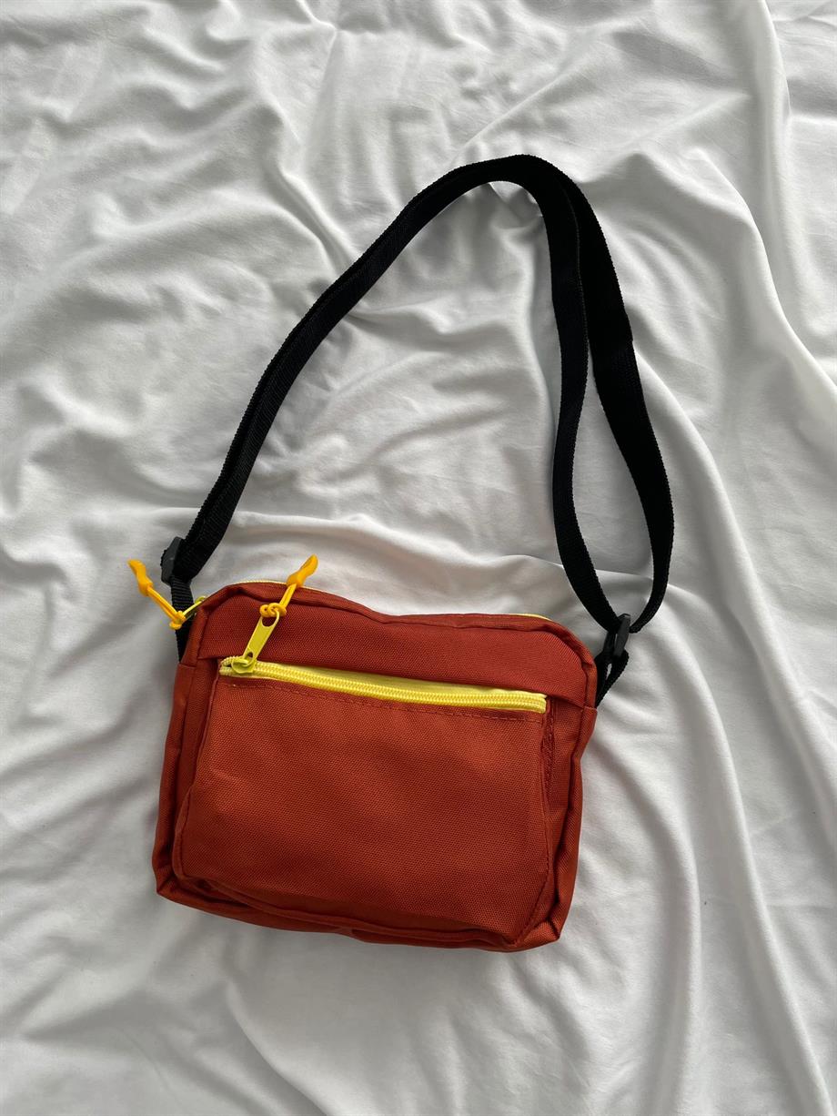 Kiremit Renk 2 Bölmeli Crossbody Çanta