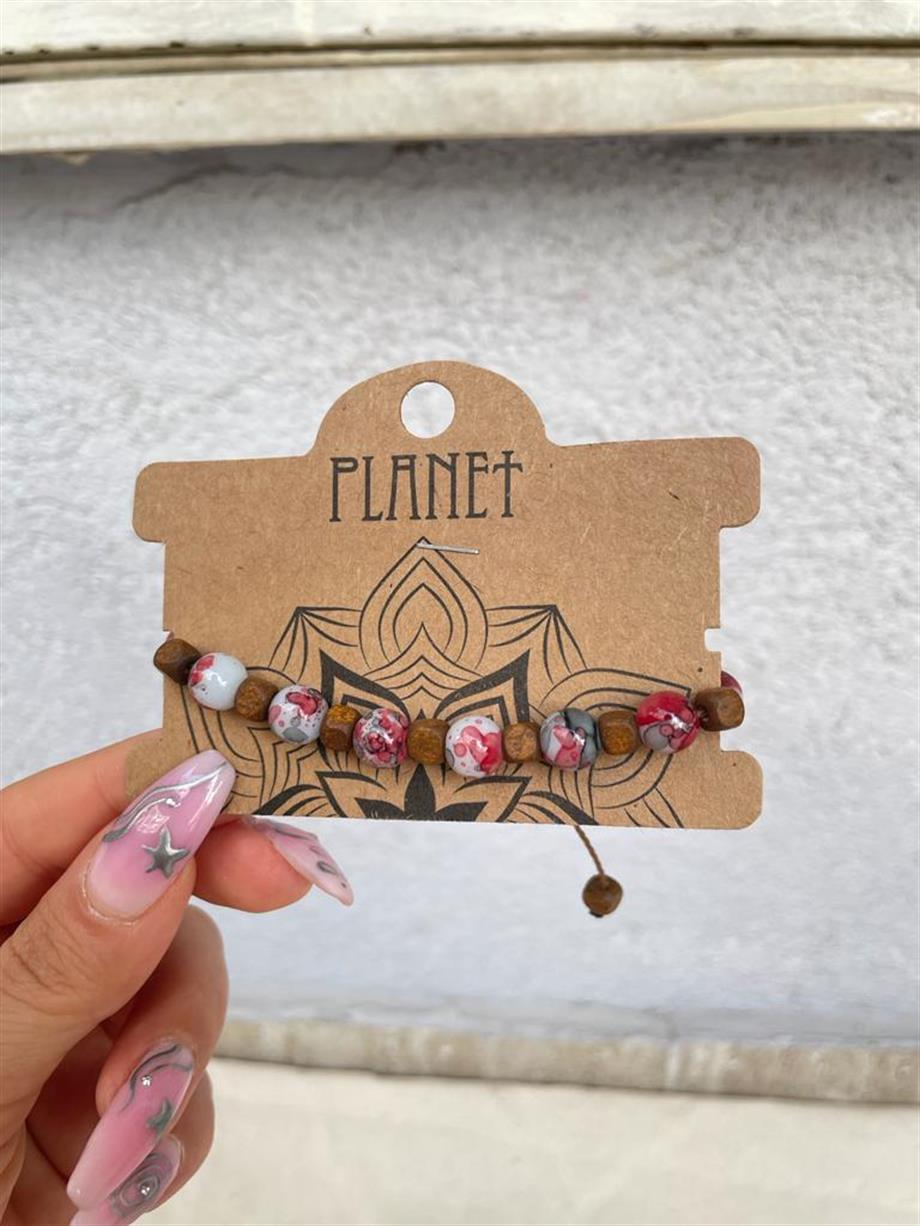 Kırmızı Renk Taşlı Unisex Otantik Bileklik