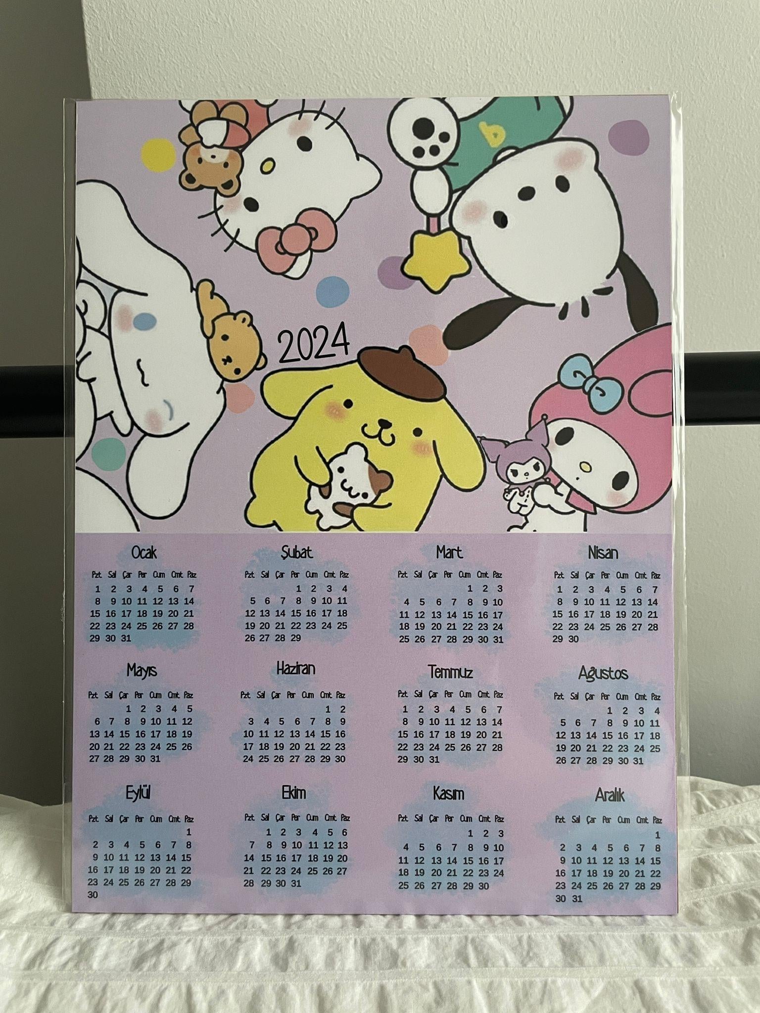 Kitty Friends 2024 Ahşap Duvar Takvimi