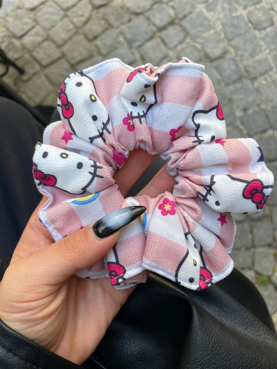 Kitty Pembe Scrunchie Lastik Toka