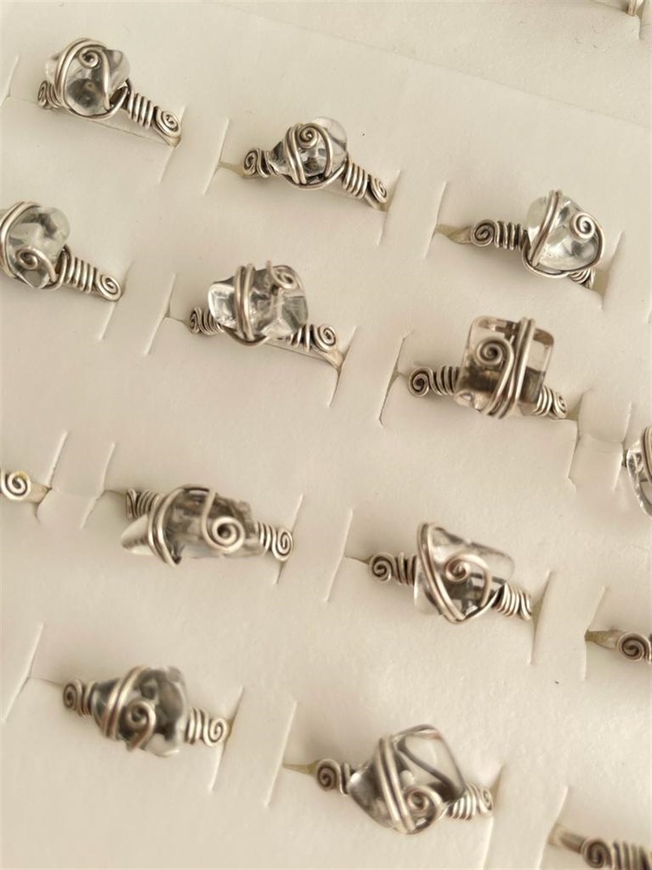 Kristal Kuvars Doğal taş Tel Sarma Yüzük I Handmade