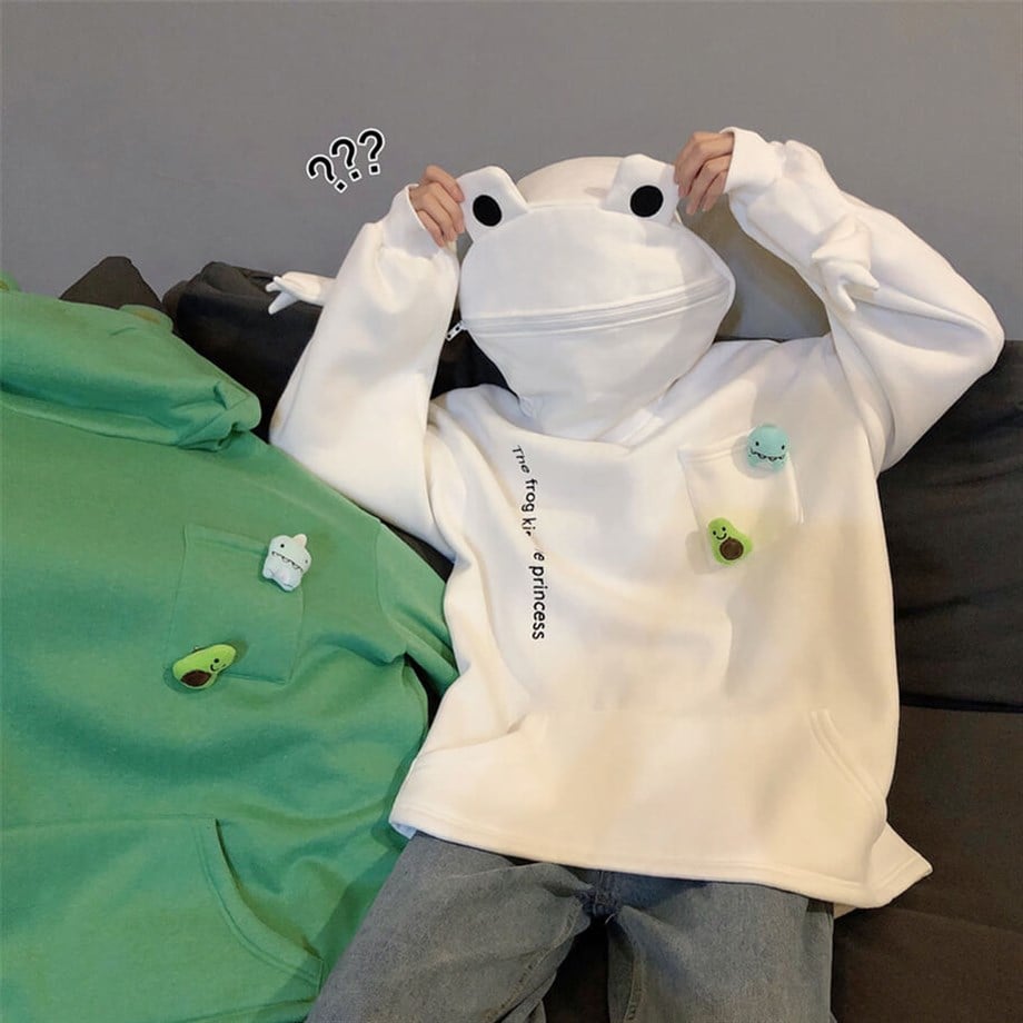 Kurbağa Hoodie Beyaz