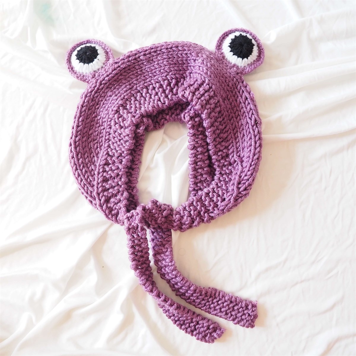 Kurbağa Örgü Şapka Bere Açık Mürdüm I Handmade