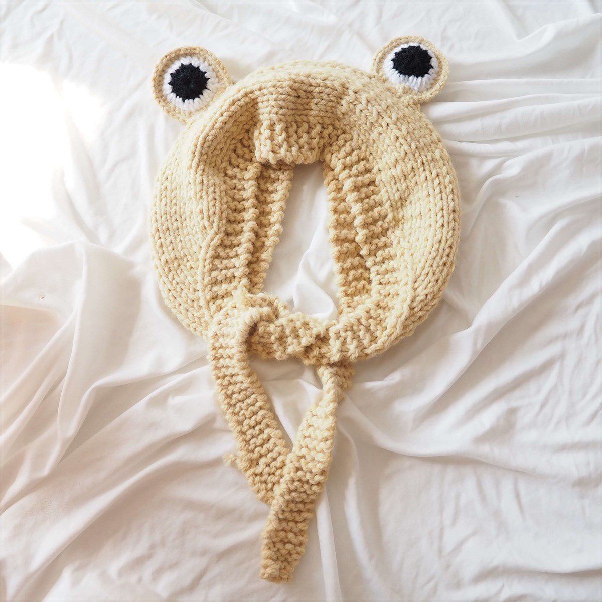 Kurbağa Örgü Şapka Bere Bej I Handmade