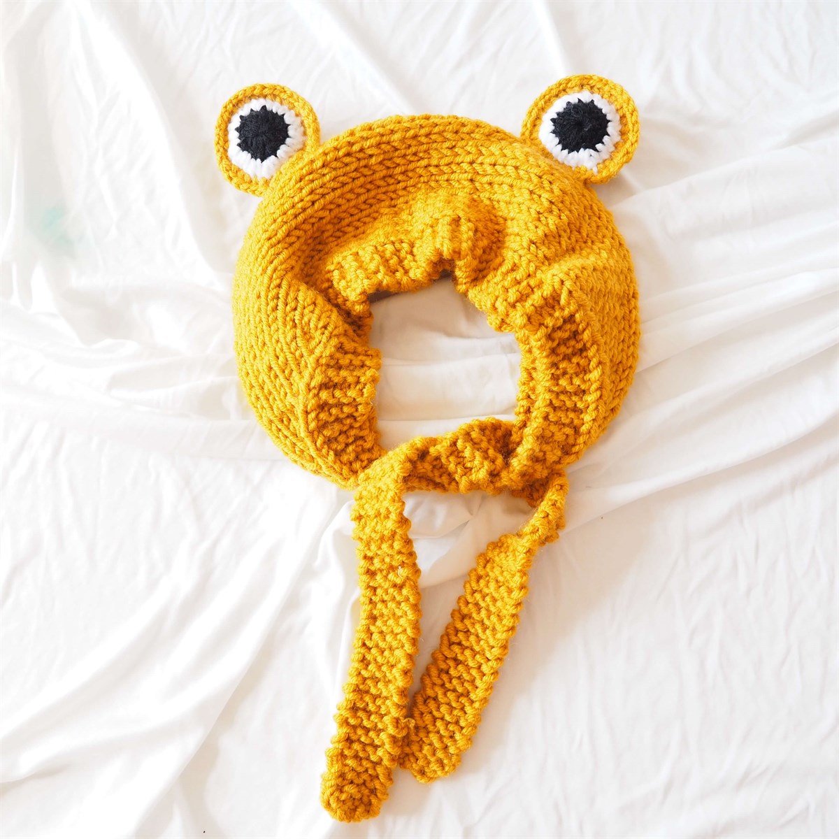 Kurbağa Örgü Şapka Bere Hardal Sarı I Handmade