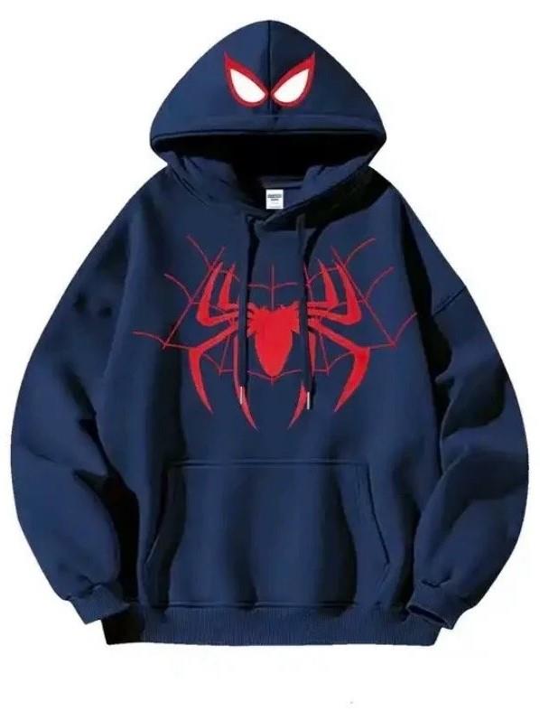 Lacivert Spider Maske Hoodie Kalın Kumaş Kapüşonlu Sweatshirt