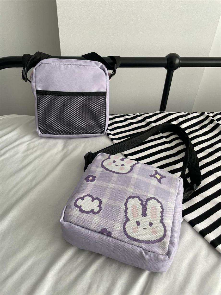 Lila Tavşan Fileli Crossbody Çanta