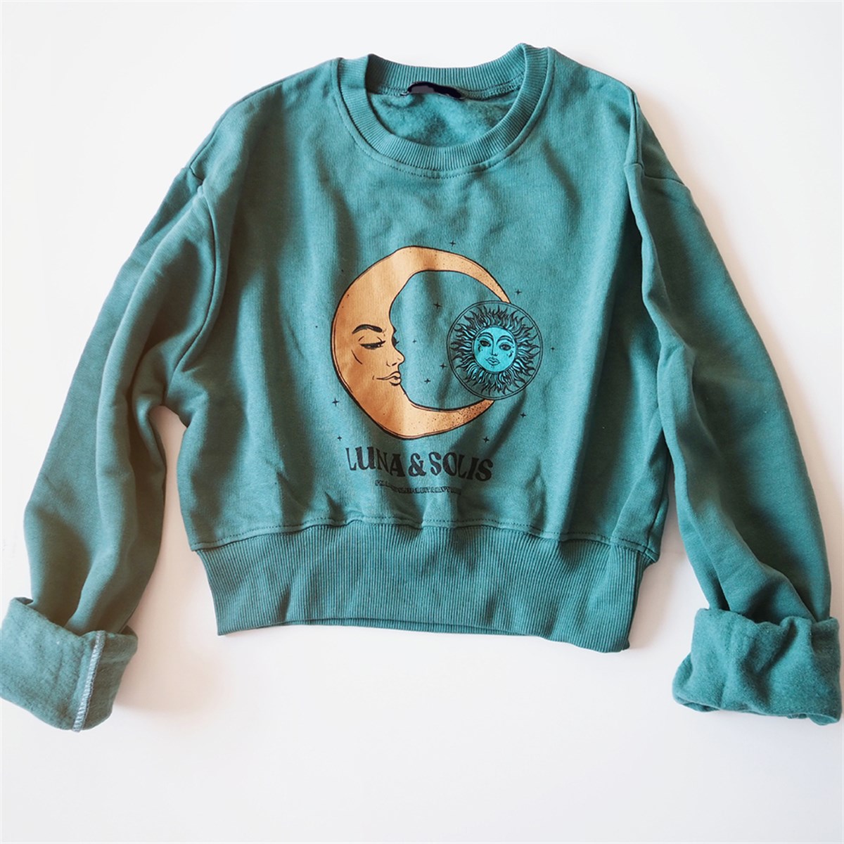 Luna & Solis Crop Petrol Yeşil Sweatshirt