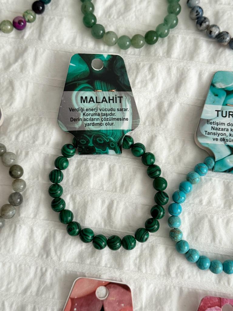 Malahit Doğal Taş Bileklik 8mm