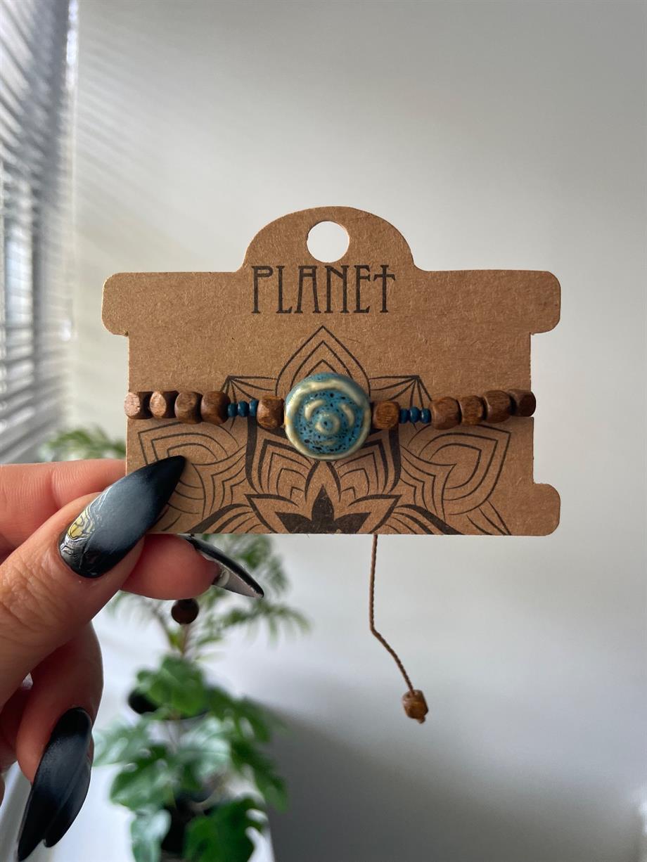 Mavi Seramik Taşlı Unisex Otantik Bileklik