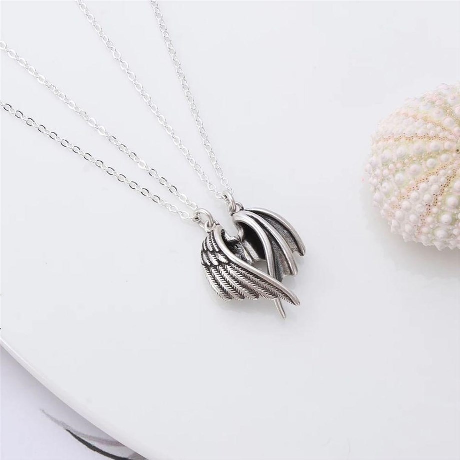 Melek ve Şeytan Kanadı Mıknatıslı Çift Bff Kolyesi İkili