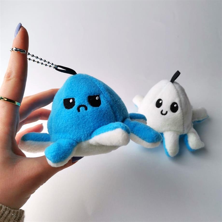 Mod Değiştiren Ahtapot Peluş Anahtarlık  Mavi - Beyaz