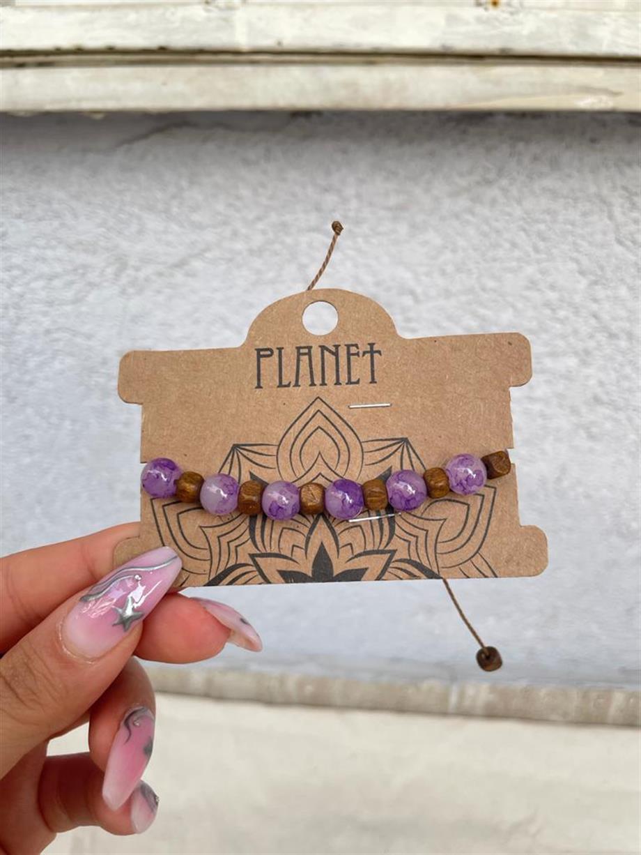 Mor Renk Taşlı Unisex Otantik Bileklik