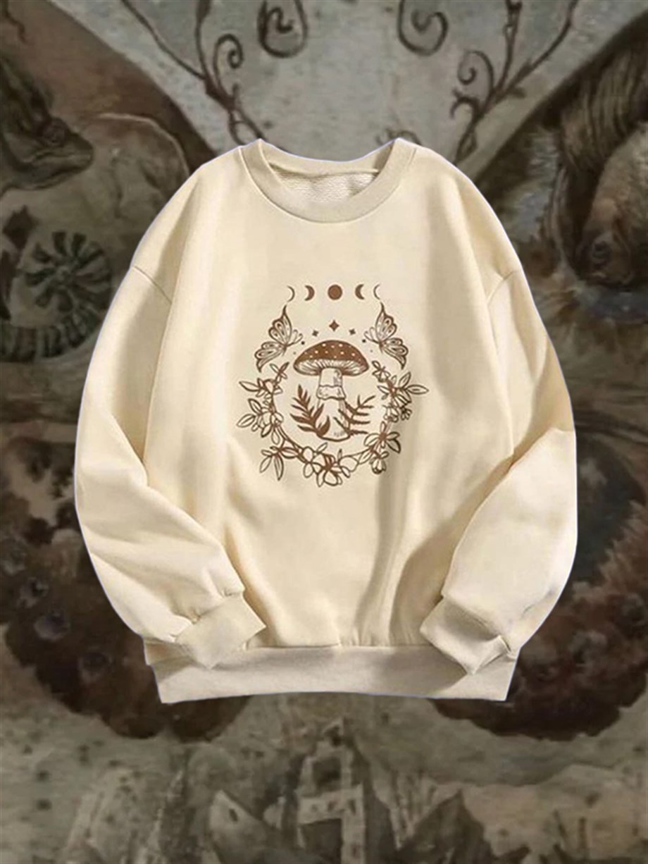 Mushroom Phase Bej (Unisex) Uzun Kollu Sweatshirt