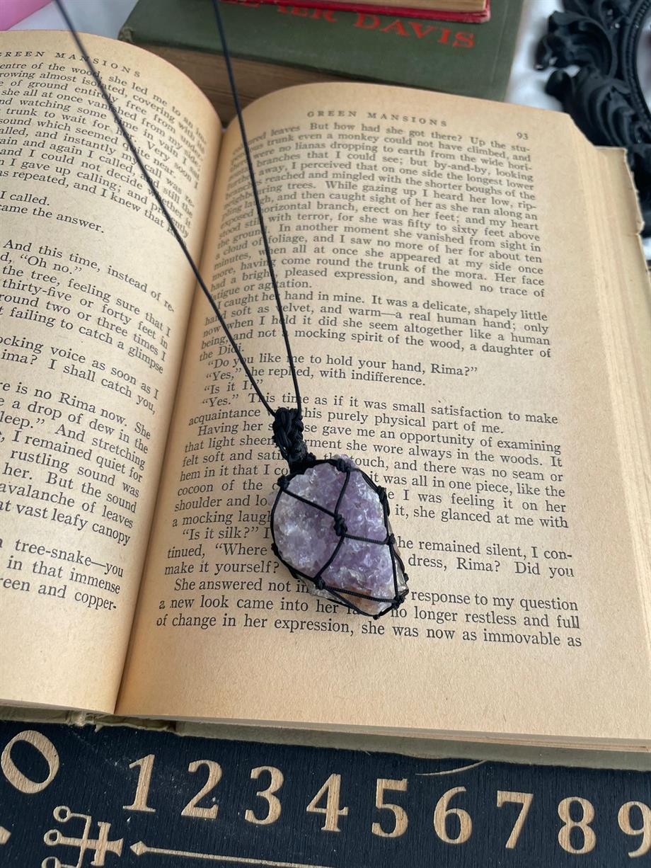 Örgü Fileli Doğal Kolye Ham Ametist