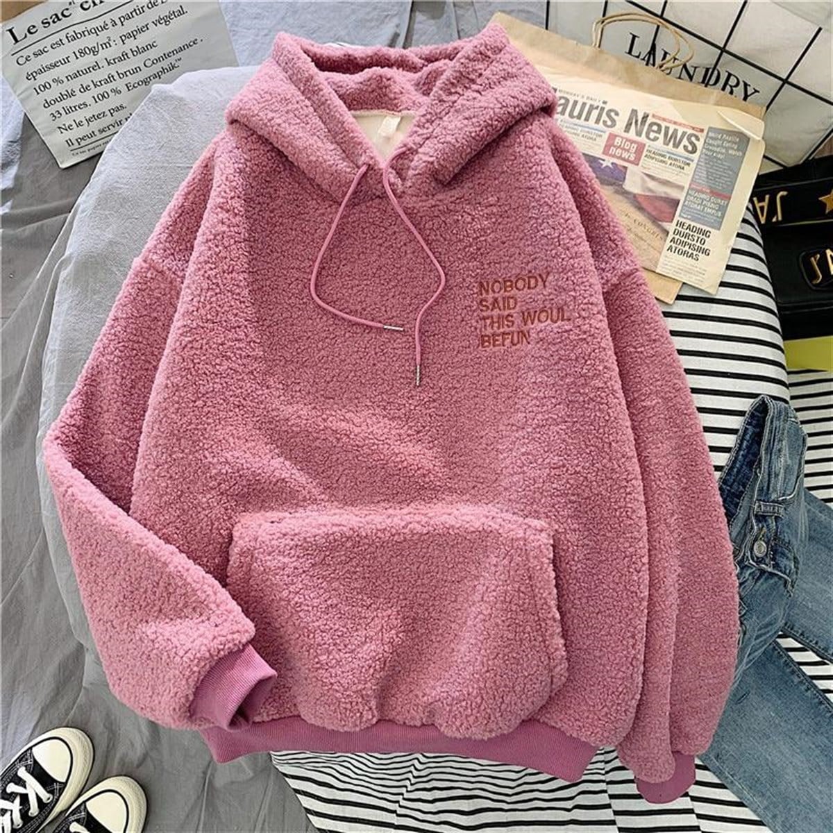 Peluş Hoodie Gül Kurusu