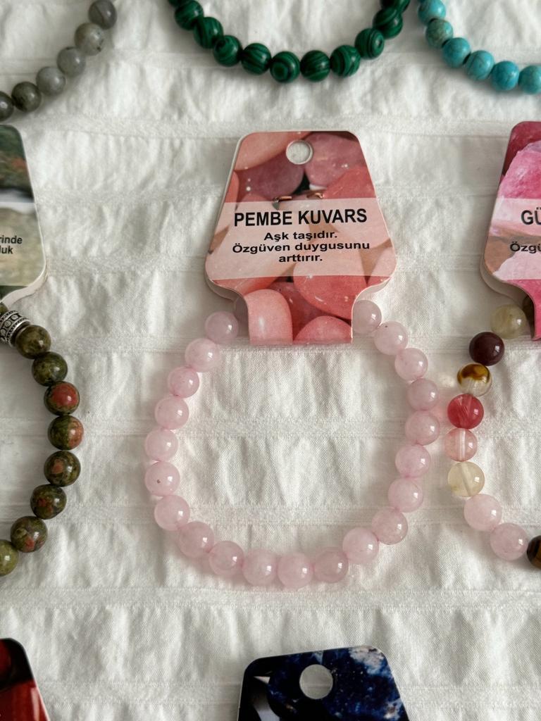 Pembe Kuvars Doğal Taş Bileklik 8mm