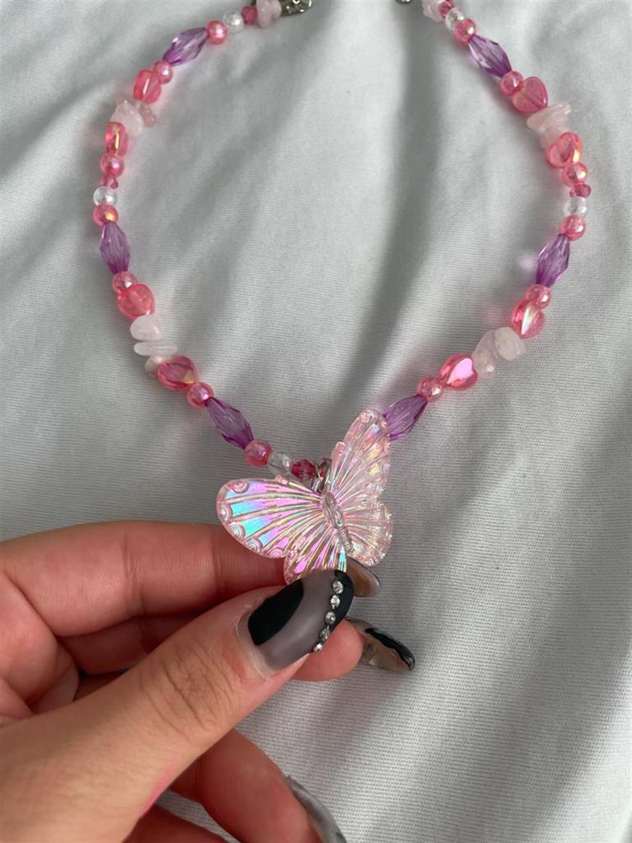 Pink Butterfly Kolye