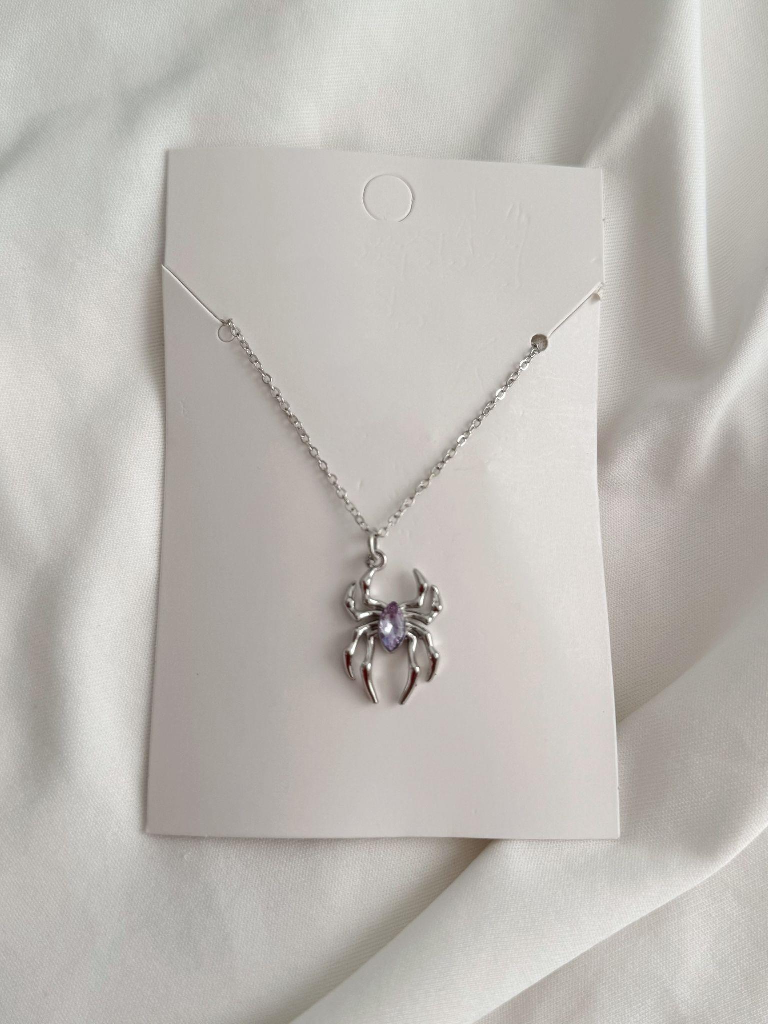 Purple Dark Stone Spider Kolye