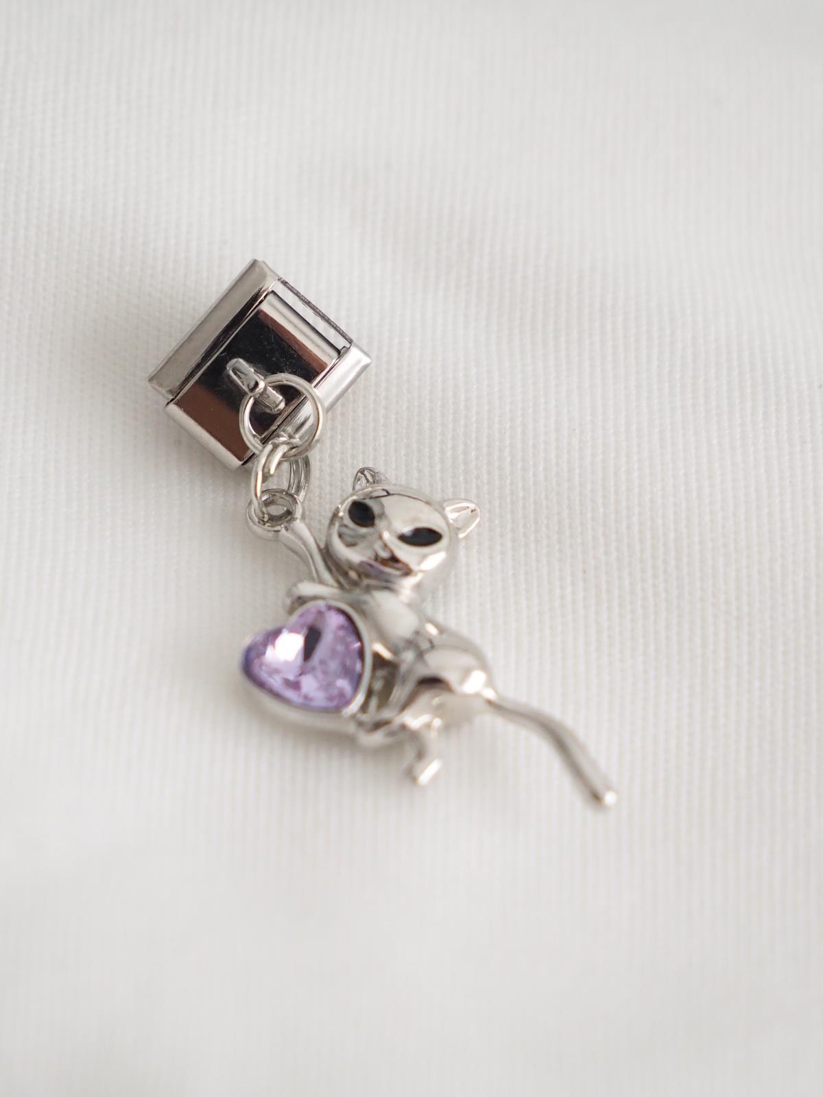 Purple Heart Cat İtalyan Charm