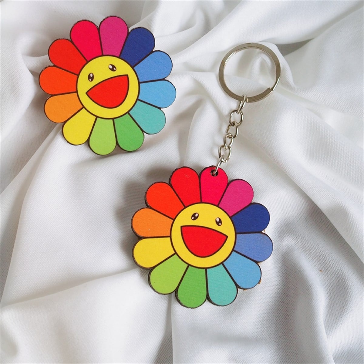 Rainbow Flower Anahtarlık - Rozet Set