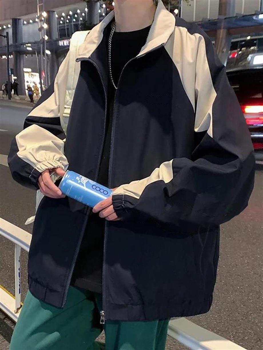 Retro Krem Şerit Detaylı Lacivert Paraşüt Ceket