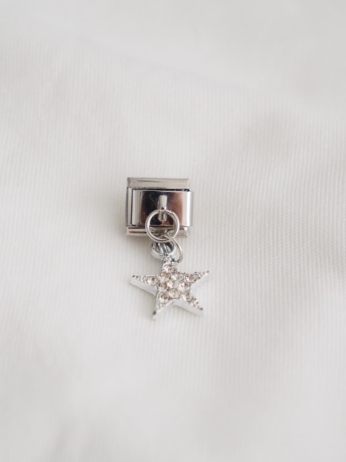 Sallantılı Beyaz Taşlı Yıldız İtalyan Charm