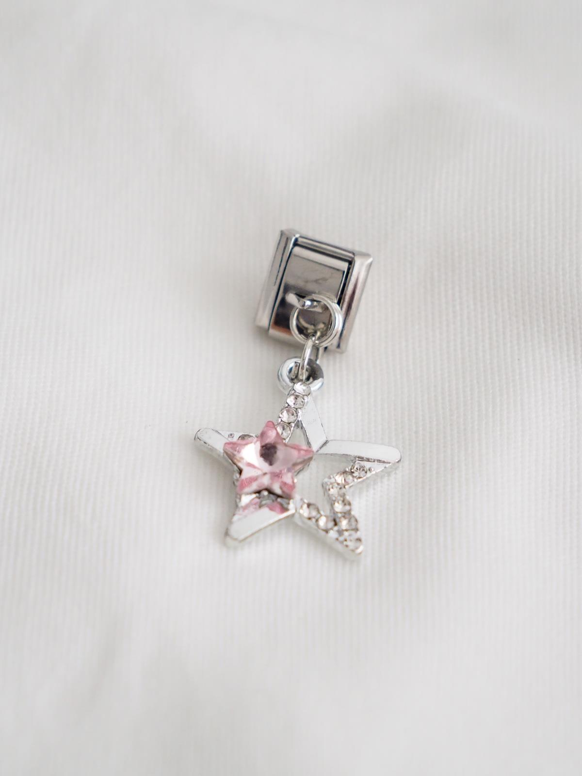 Sallantılı Pembe Çift Yıldız İtalyan Charm