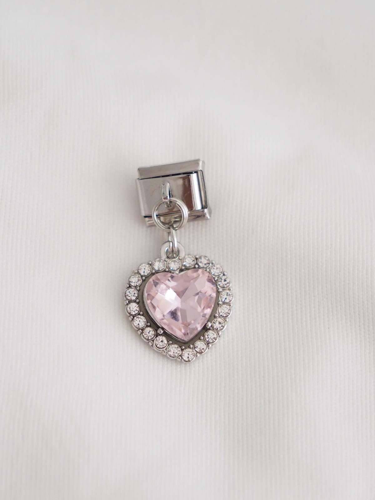 Sallantılı Pembe Zirkon Taşlı İtalyan Charm