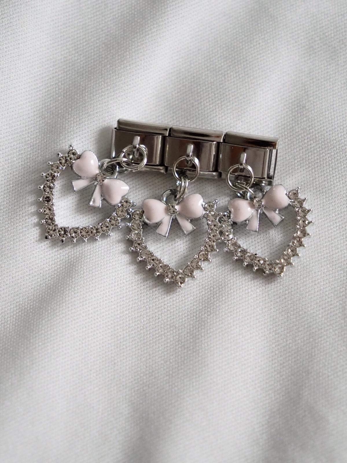 Sallantılı Ribbon Taşlı Kalp İtalyan Charm