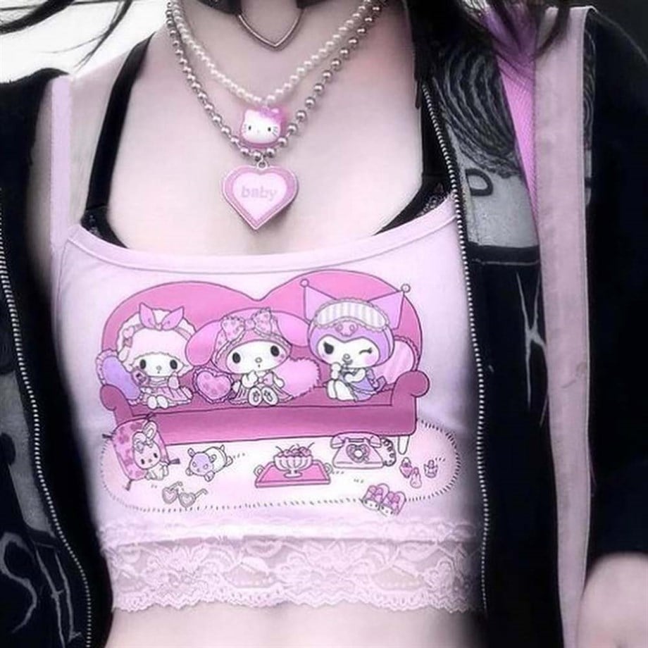 Sanrio Kuromi And My Melody Pembe Askılı Bluz
