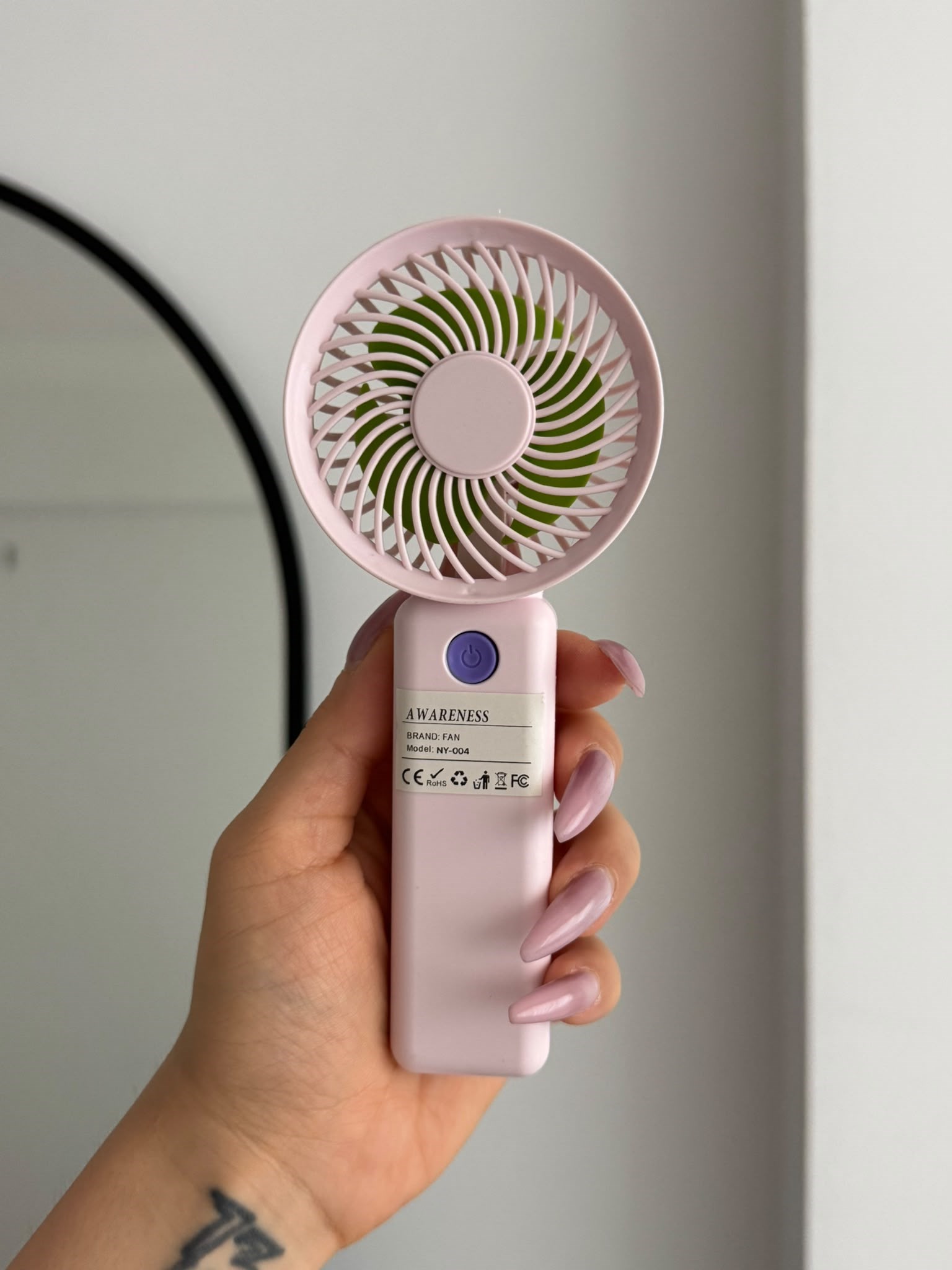 Şarjlı Mini El Fanı Yuvarlak Pembe
