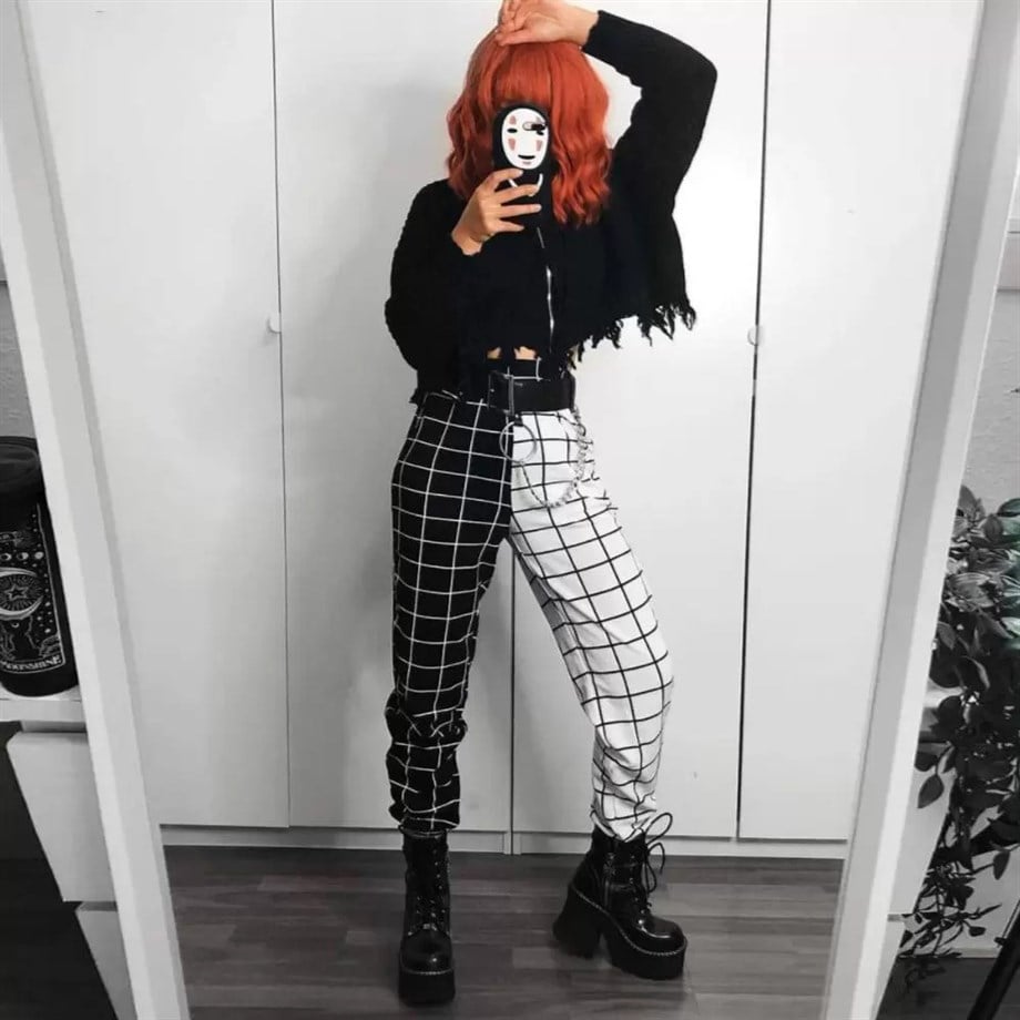Siyah Beyaz Ekoseli Unisex Eşofman