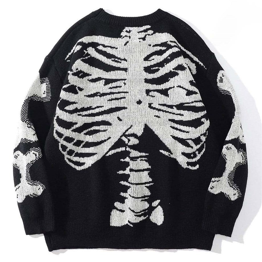 Siyah İskelet Oversize Kazak