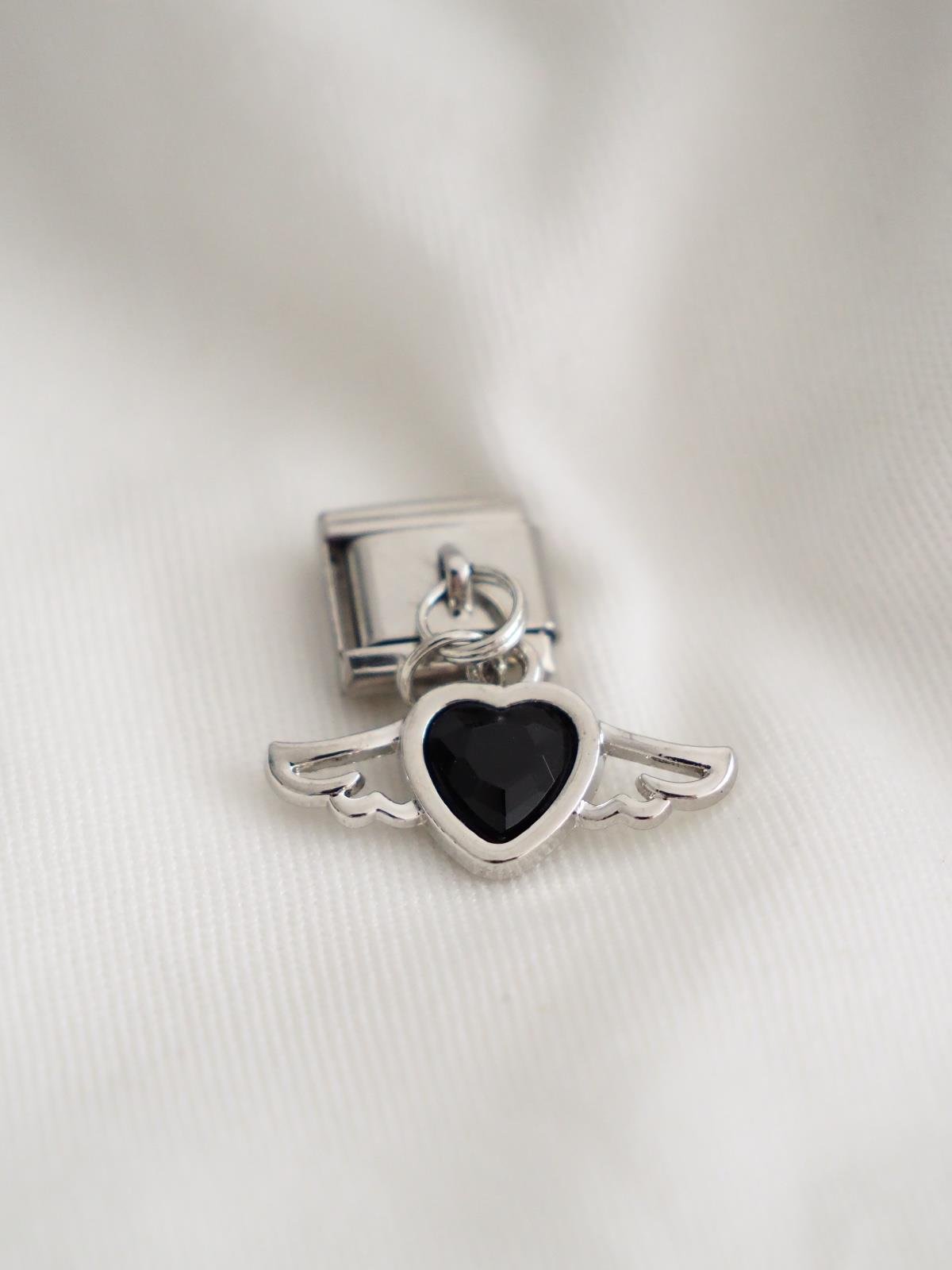 Siyah Kalp Kanat İtalyan Charm