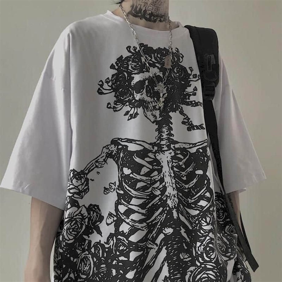 Skeleton Prince of Roses Beyaz Oversize (Unisex) T-shirt