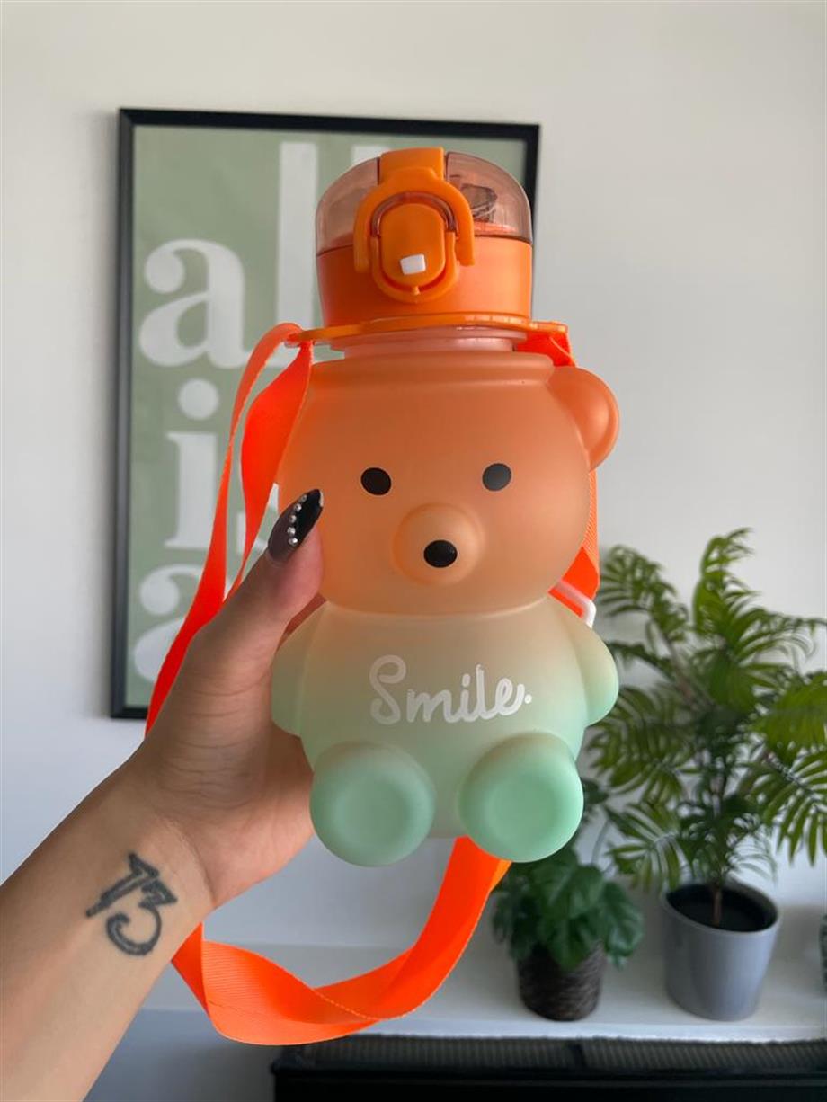 Smile Cute Ayıcık Bottle Suluk Matara Yeşil Turuncu