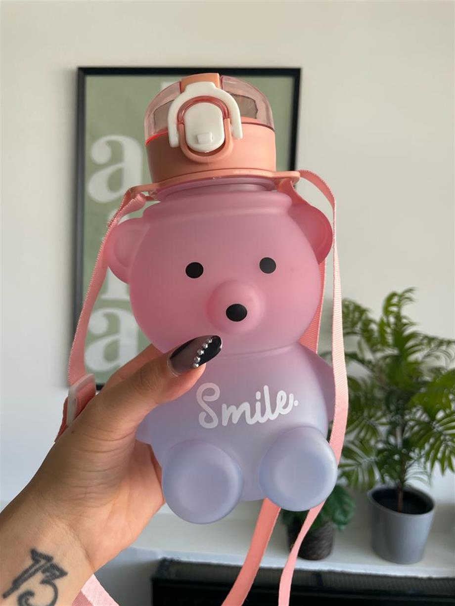 Smile Cute Ayıcık Bottle Suluk Matara Pembe Mor 