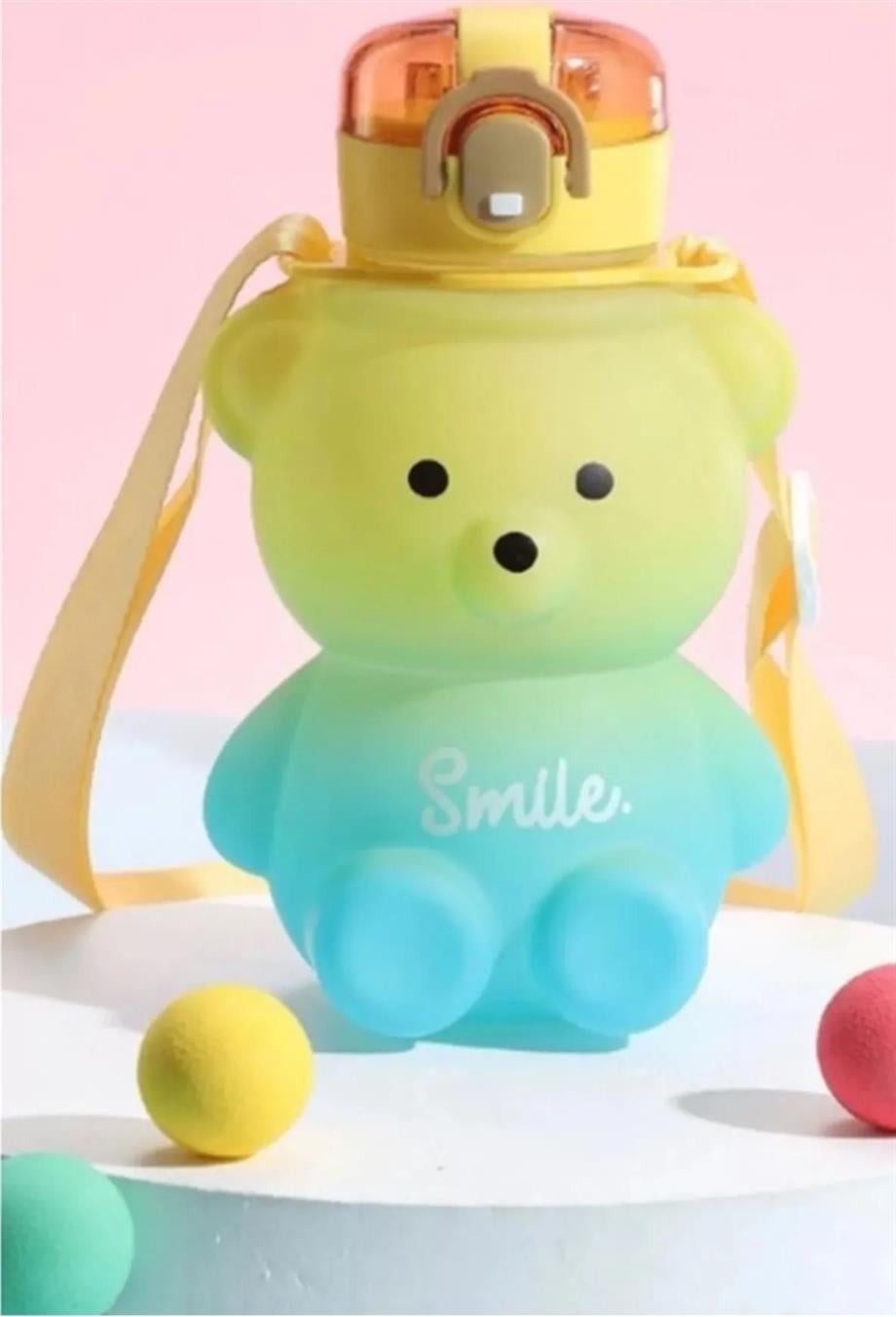 Smile Cute Ayıcık Bottle Suluk Matara Sarı Mavi