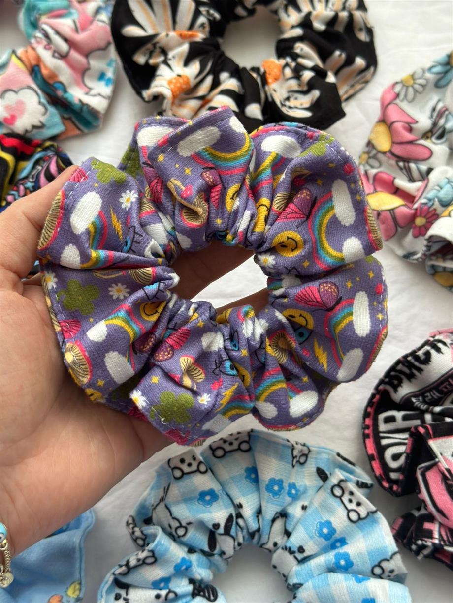 Smile Rainbow Desenli Scrunchie Lastik Toka