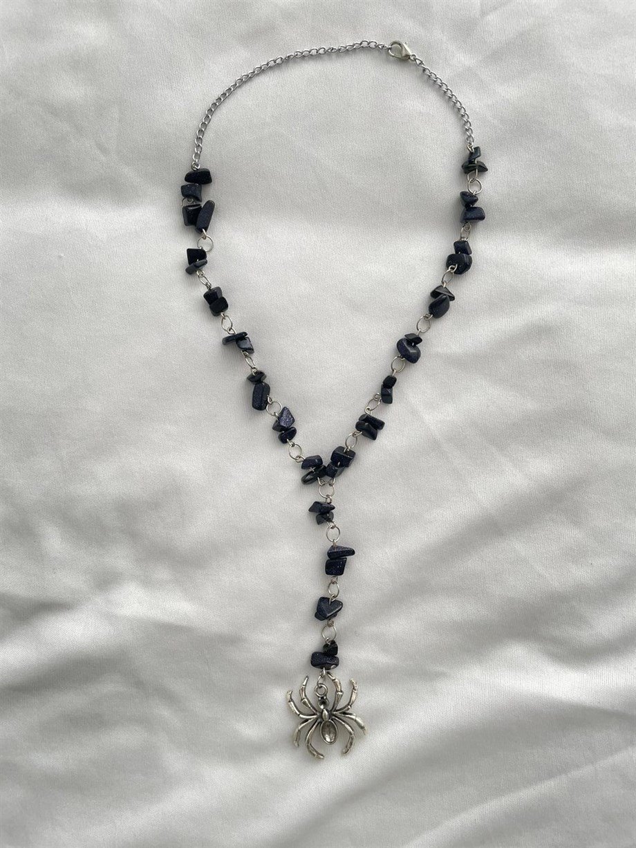 Spider Doğal Taşlı Rosary Grunge Kolye I Handmade