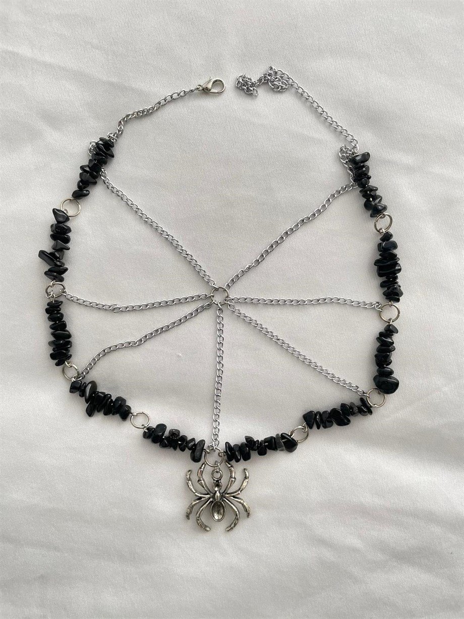 Spider Web Doğal Taş Grunge Kolye I Handmade