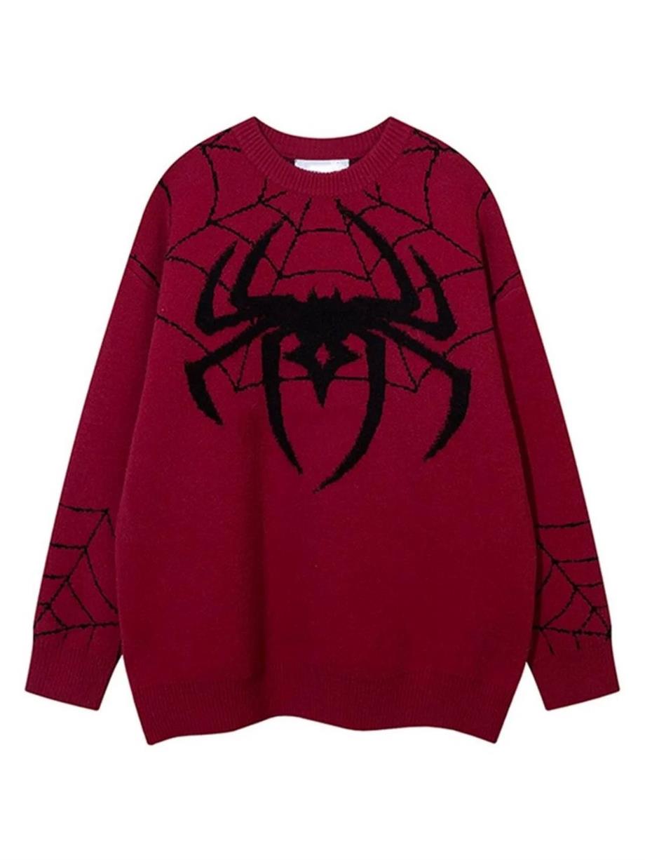 Spider Web Oversize Unisex Kırmızı Kazak