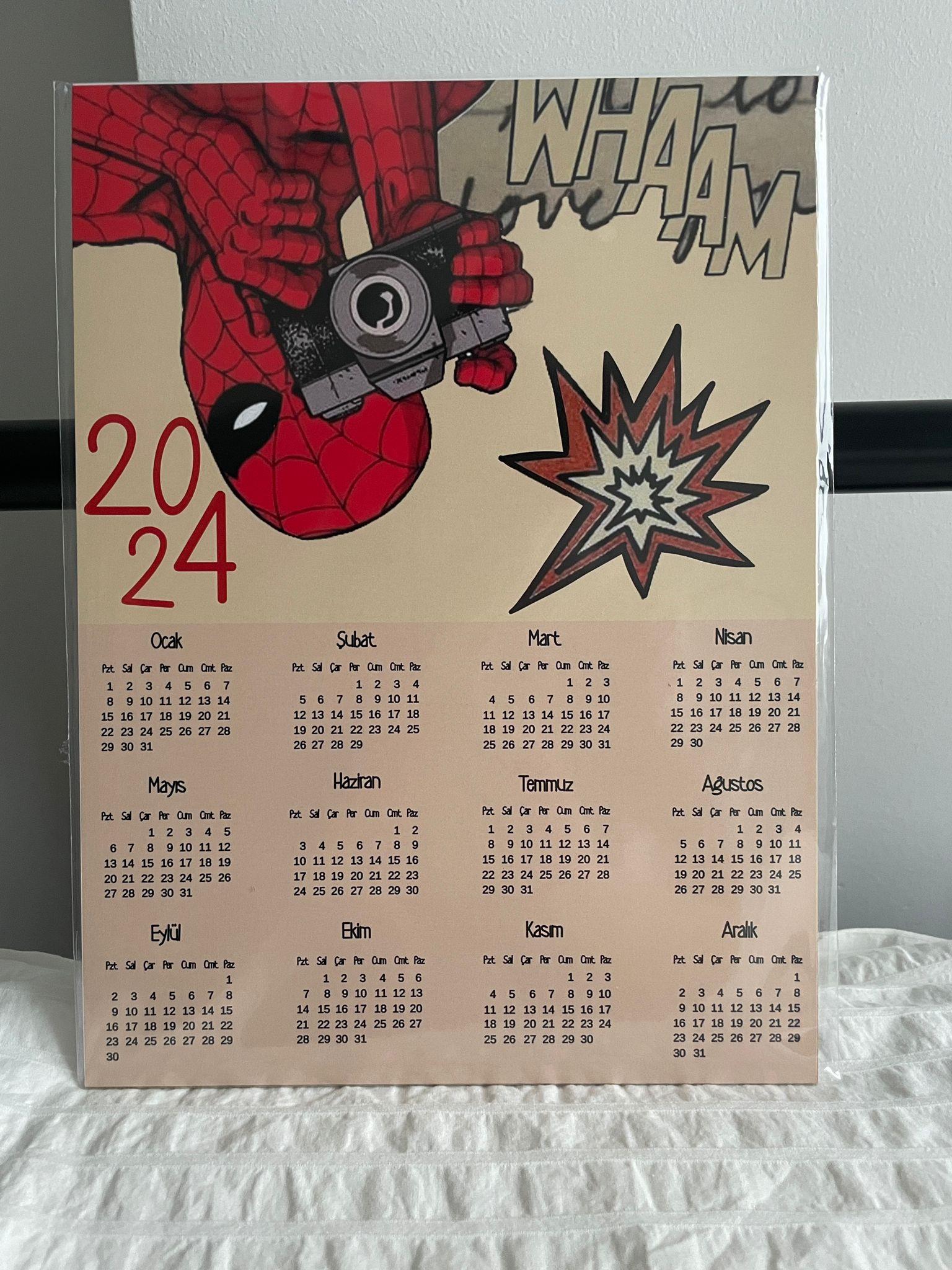 Spiderman 2024 Ahşap Duvar Takvimi