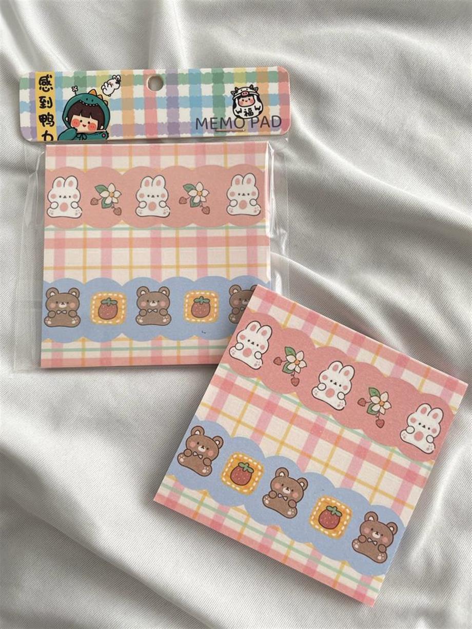 Tavşan ve Ayıcık Kareli Memo Pad Kare Not Defteri